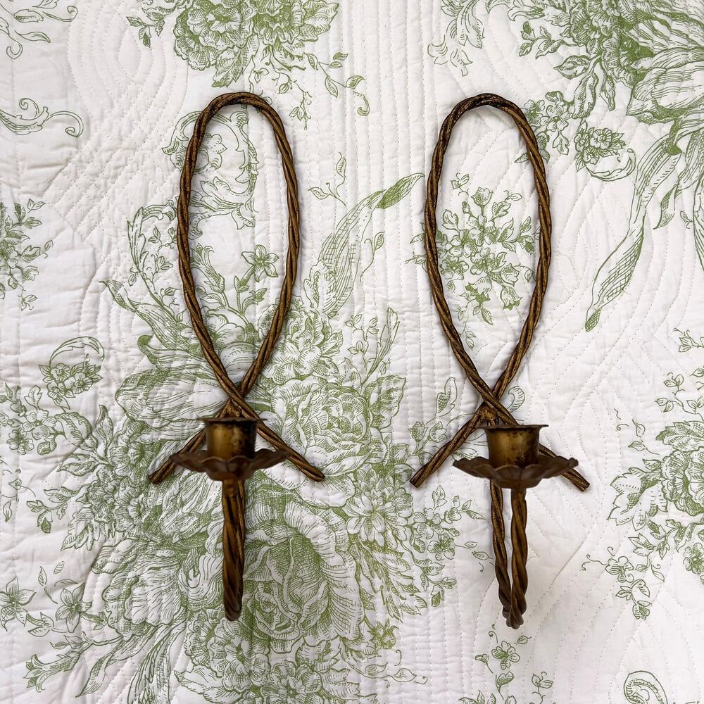 Vintage Twisted Metal Wall Sconce Candle Holders Bronze